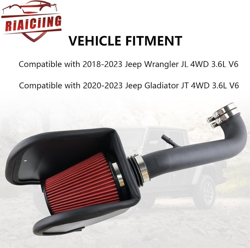 RiAiCiING مجموعة سحب هواء بارد مع درع حراري متوافقة مع جيب رانجلر JL/جلادييتور 2018-2023 3.6L V6، تزيد من القوة الحصانية والعزم، صوت سحب أكثر عدوانية ورياضي - Image 2